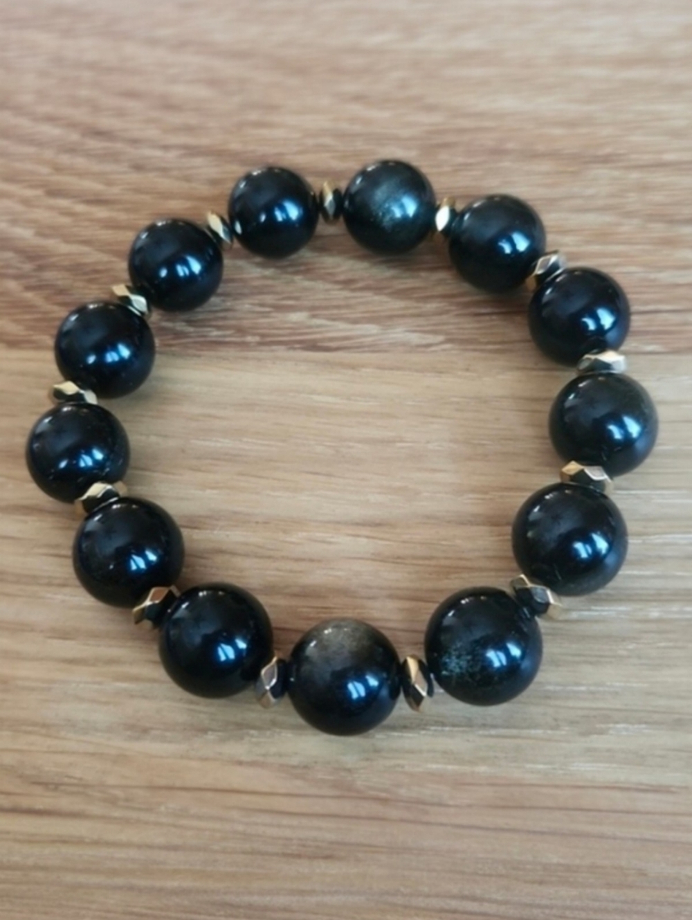 Golden Obsidian Beads Bracelet, Stretch, Hand Crafted
